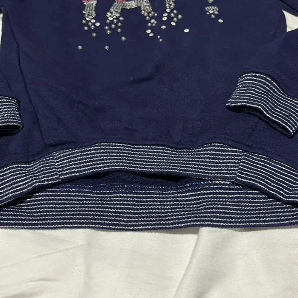 Gymboree S 5/6 navy blue long sleeve yay sequined hi low hem French terry euc